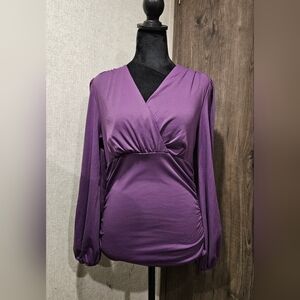 Grace Karin Purple Ruched Long Sleeve Blouse